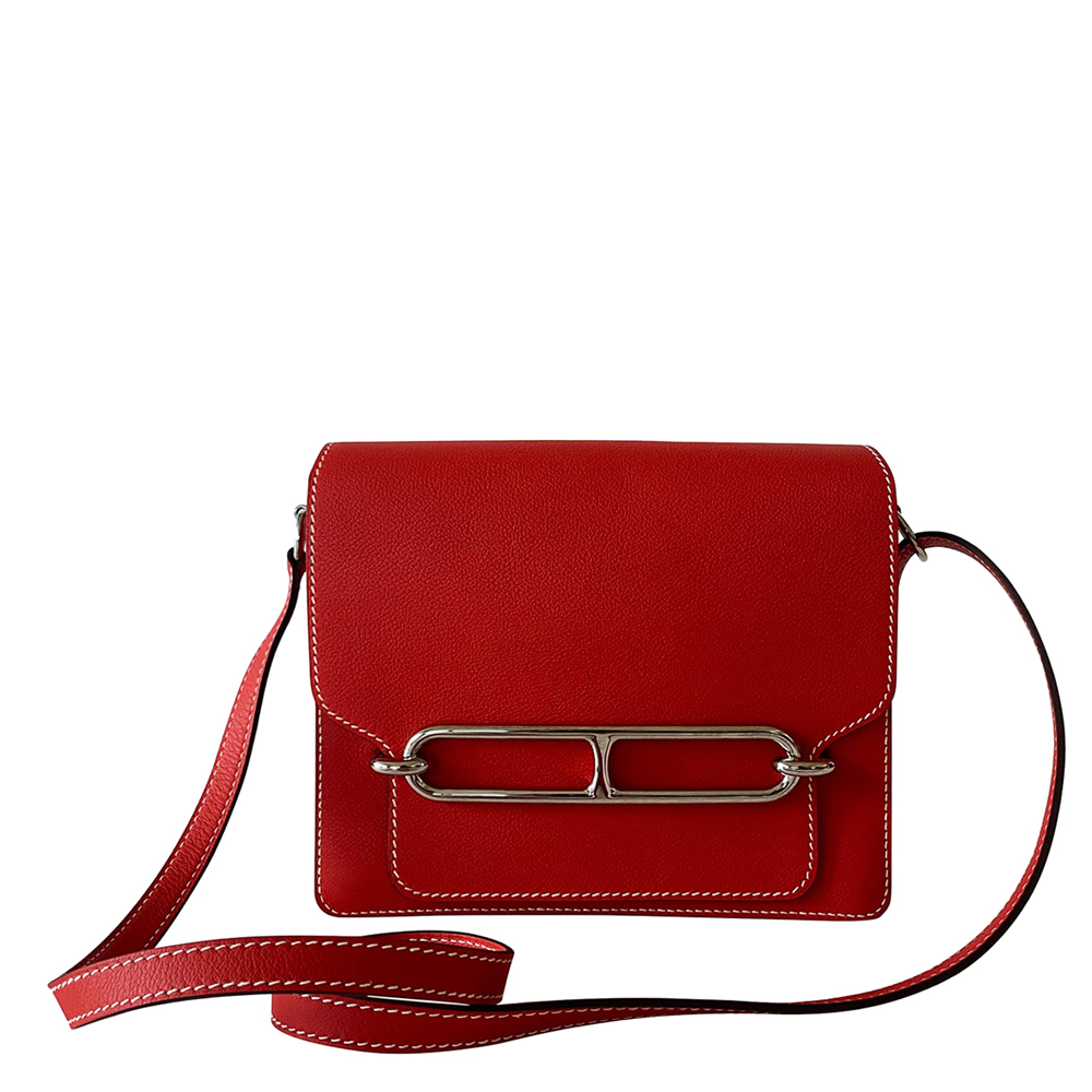 Pre-owned Hermes Red Leather Sac Roulis 23 Shoulder Bag