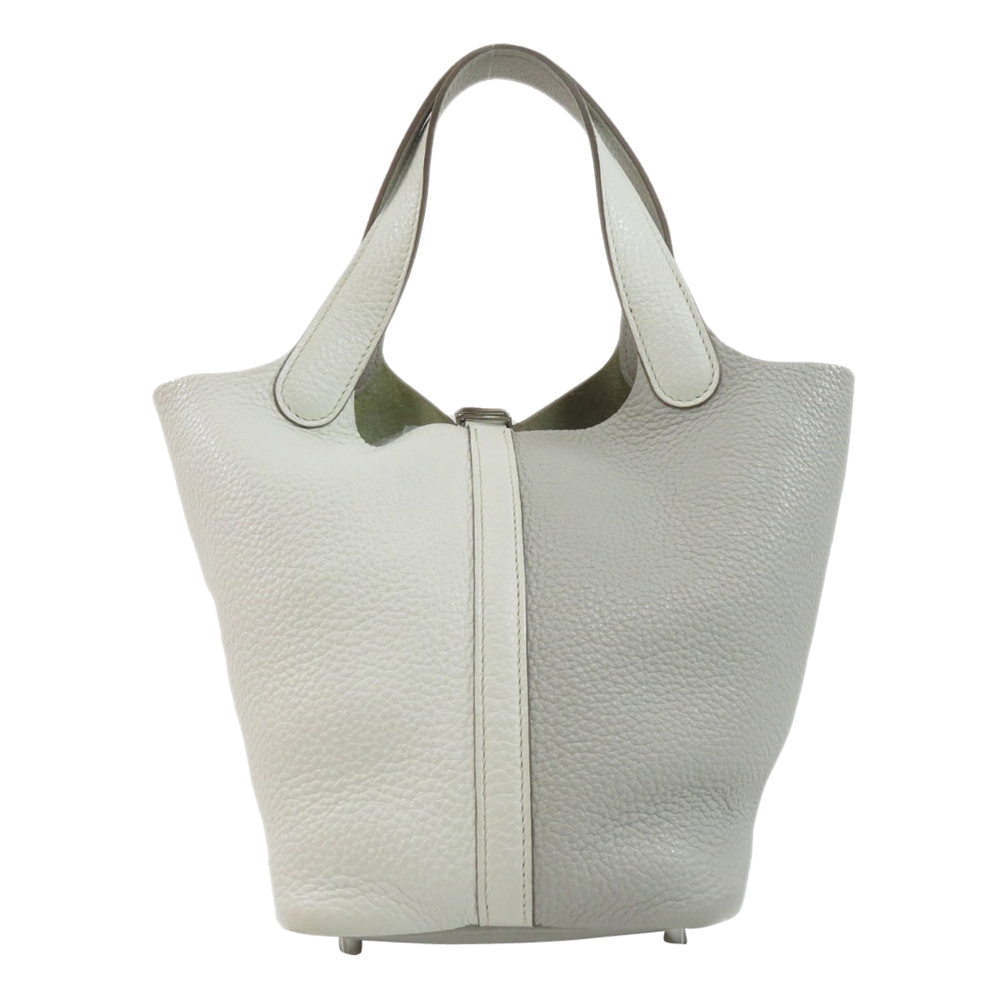 

Hermes White Clemence Leather Picotin Lock PM Top Handle Bag