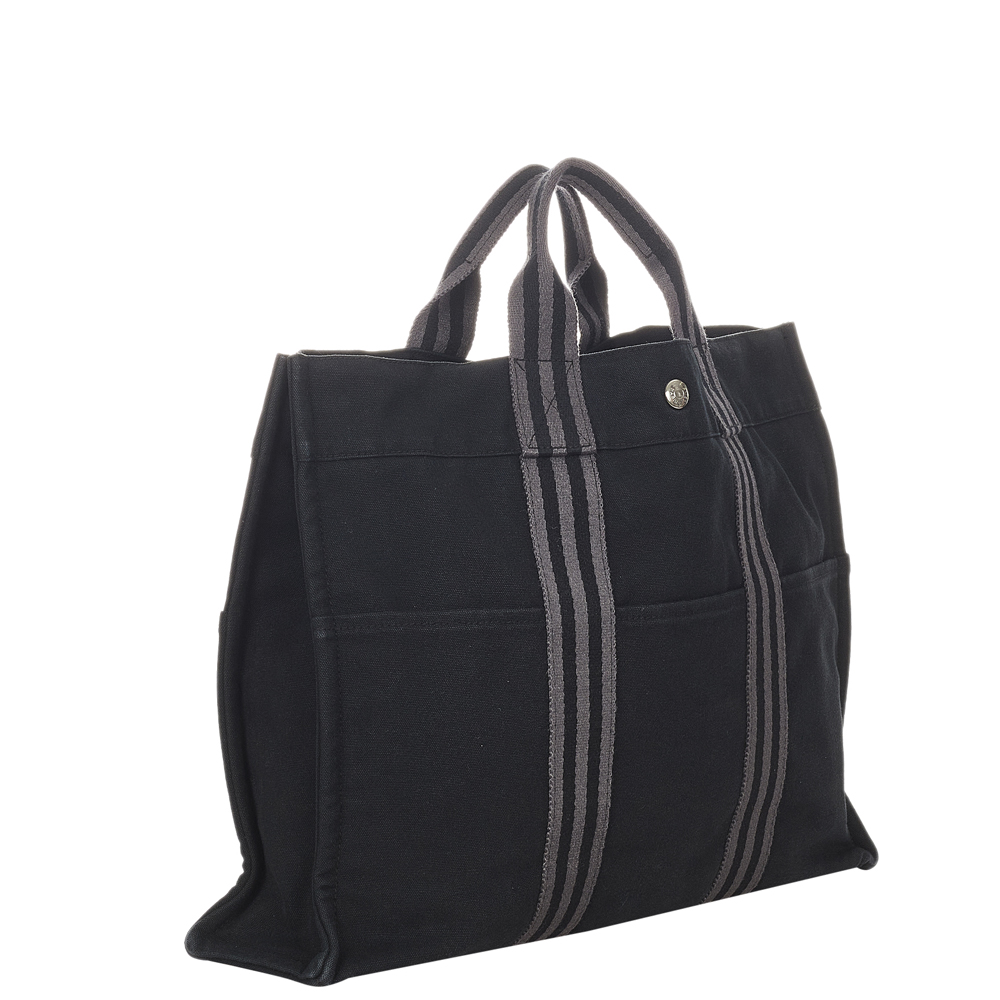 

Hermes Black Canvas Fabric Fourre Tout MM Tote Bag
