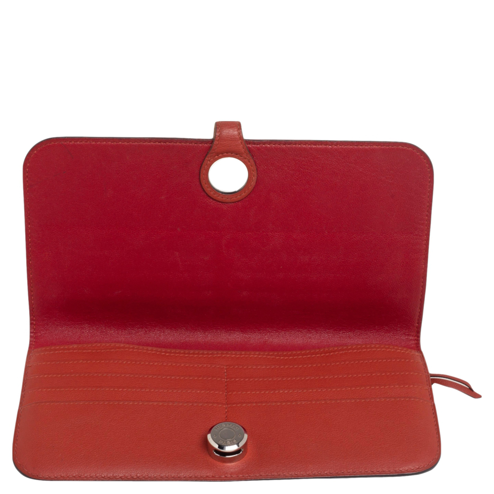 

Hermes Brique/Rouge Swift Leather Dogon Recto Verso Wallet, Red