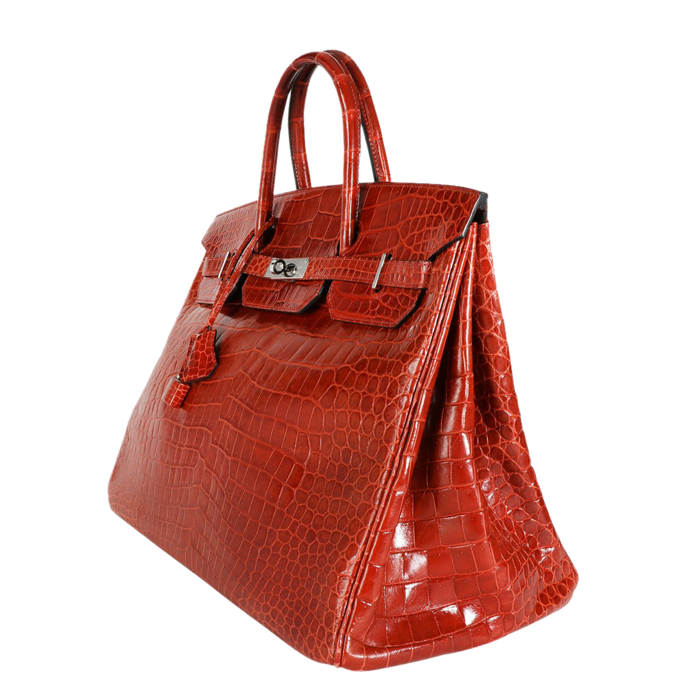 

Hermes Red Shiny Porosus Crocodile Leather Palladium Hardware Birkin 40 Bag