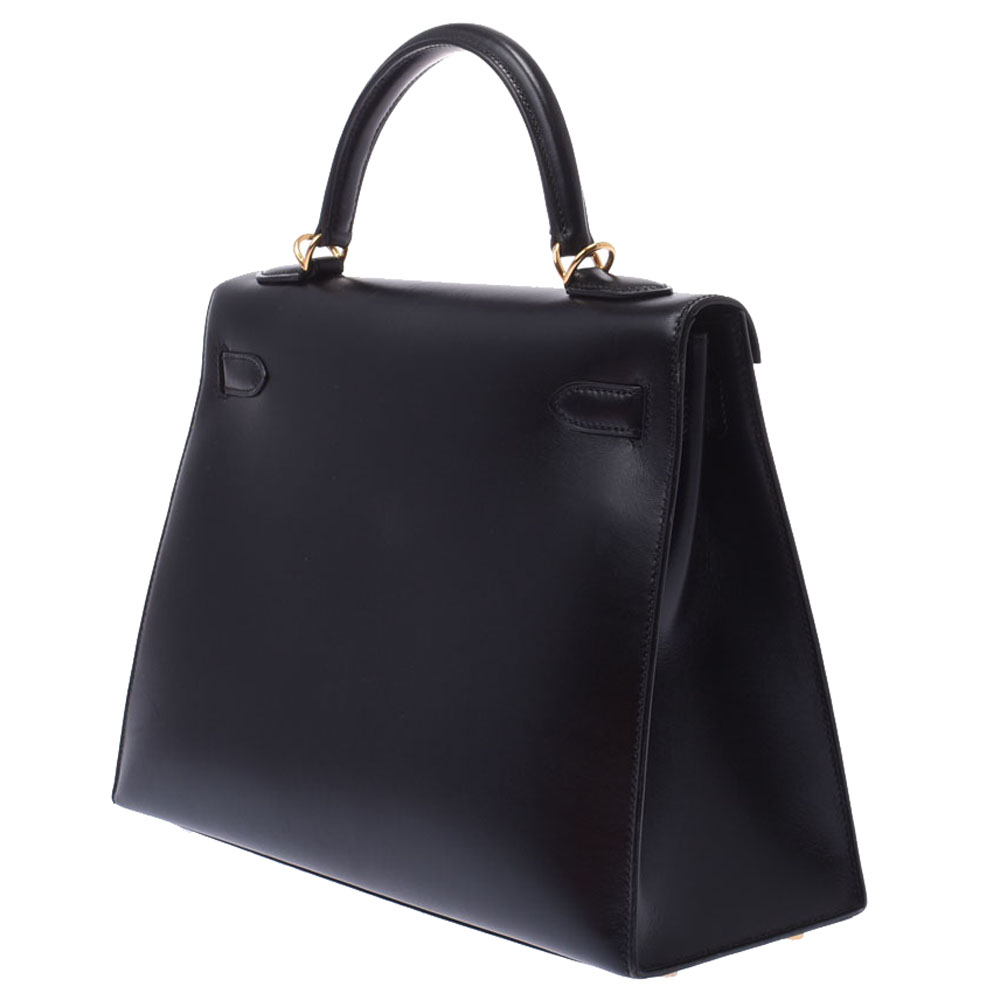 

Hermes Black Box Calf Leather Gold Hardware Kelly 32 Bag
