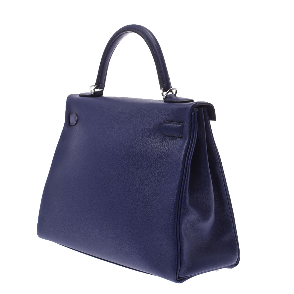 

Hermes Blue Evercolor Leather Palladium Hardware Kelly 32 Bag
