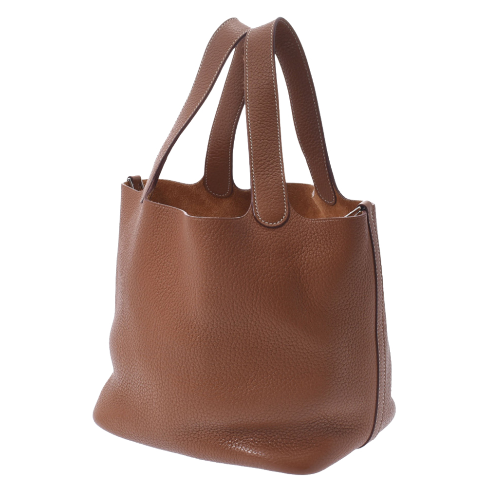 

Hermes Brown Taurillon Clemence Leather Picotin Lock MM Top Handle Bag
