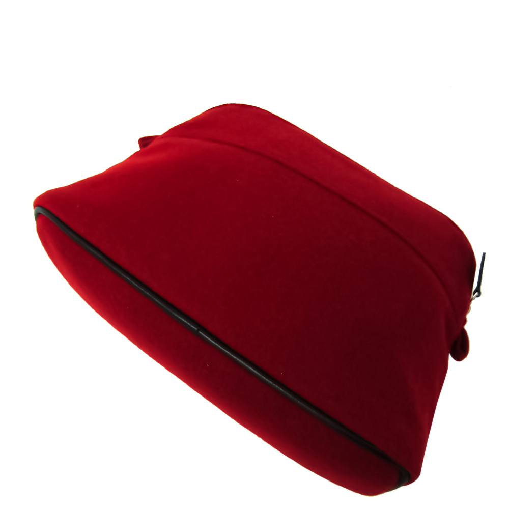 

Hermes Red/Black Felt Leather Bolide Clutch Bag