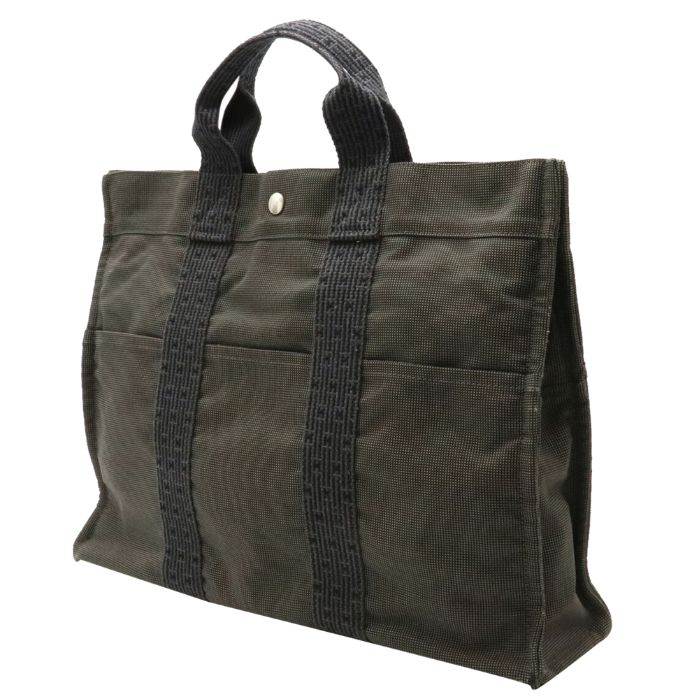 

Hermes Black/Grey Canvas Herline MM Tote Bag