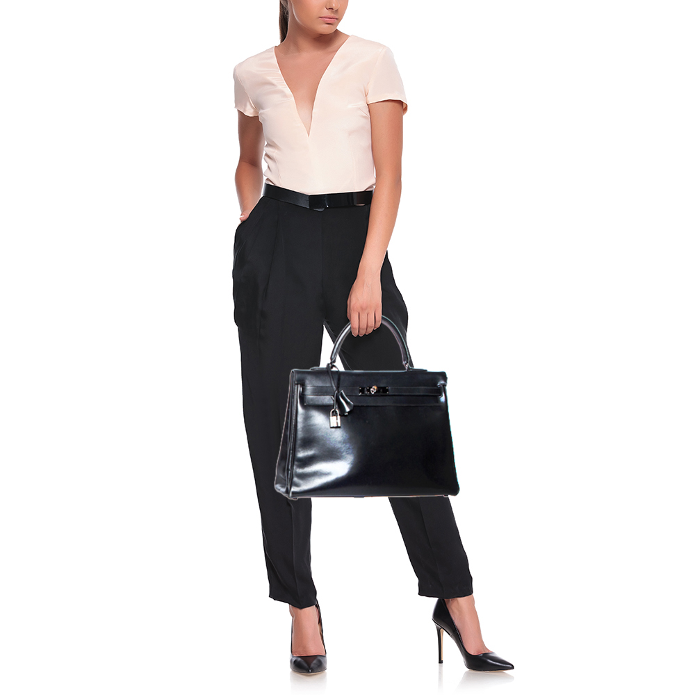 

Hermes Black Box Leather Black Hardware So Black Kelly Retourne 35 Bag