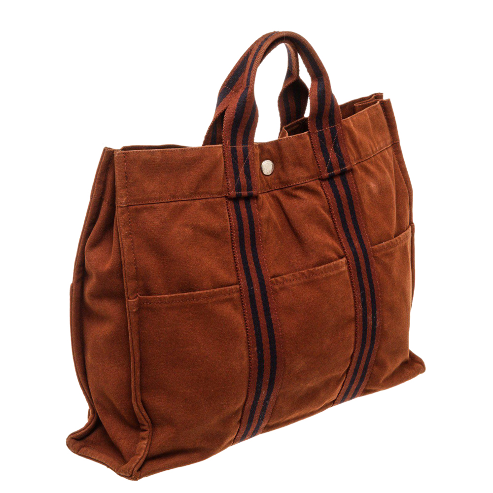 

Hermes Brown Canvas Leather Herline GM Tote Bag