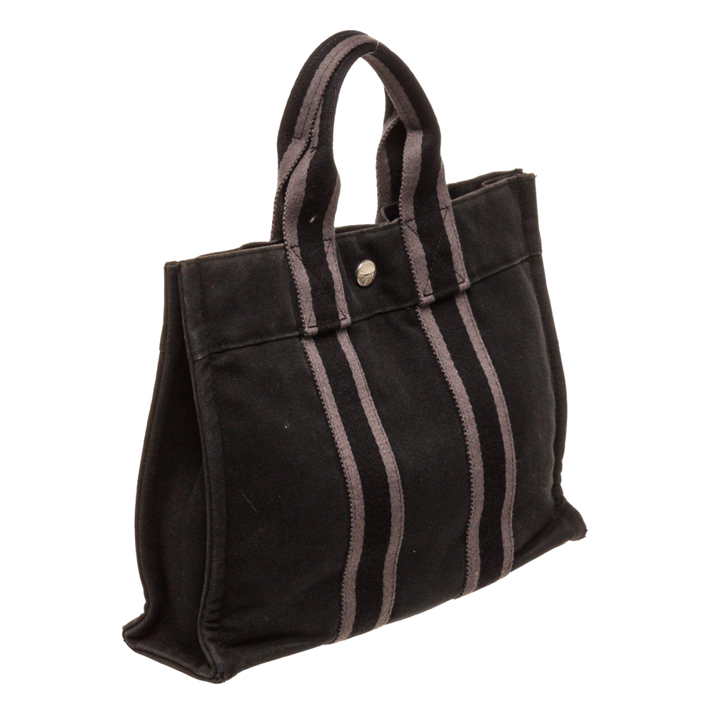 

Hermes Black Canvas Fabric Herline PM Tote Bag