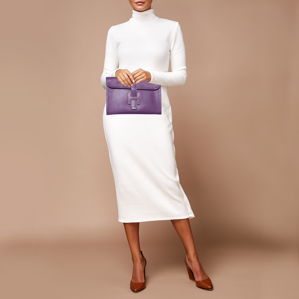 

Hermes Anemone Chevre Mysore Leather Elan Jige 29 Clutch, Purple