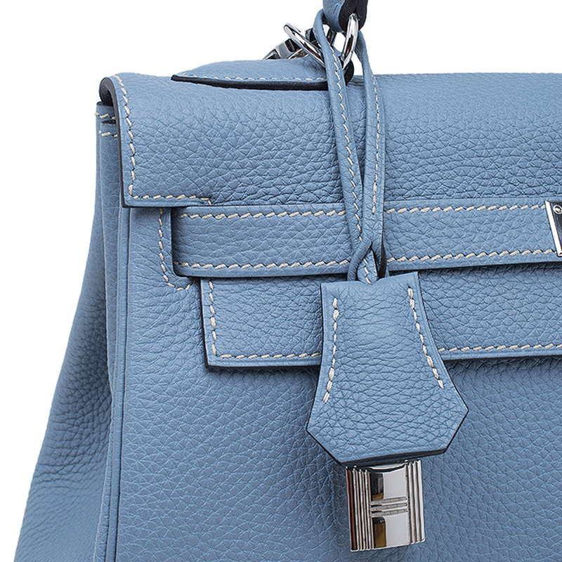 Hermès Blue Atoll Togo Kelly Retourne 32cm Palladium Hardware