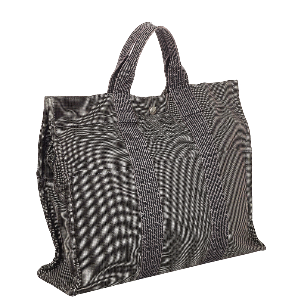 

Hermes Grey Canvas Fabric Herline MM Tote Bag