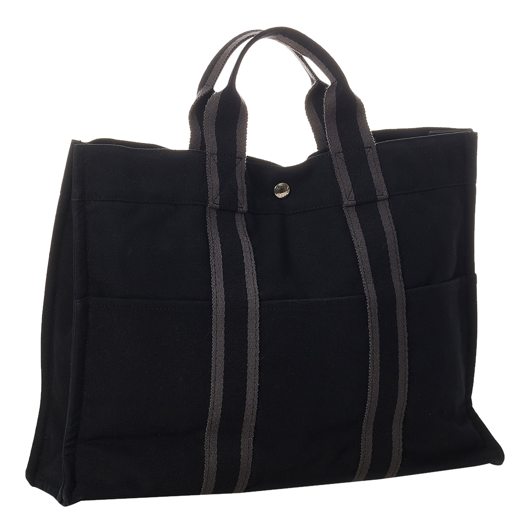 

Hermes Black Canvas Fabric Fourre Tout MM Tote Bag