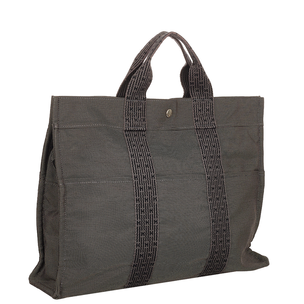 

Hermes Grey Canvas Fabric Herline MM Tote Bag