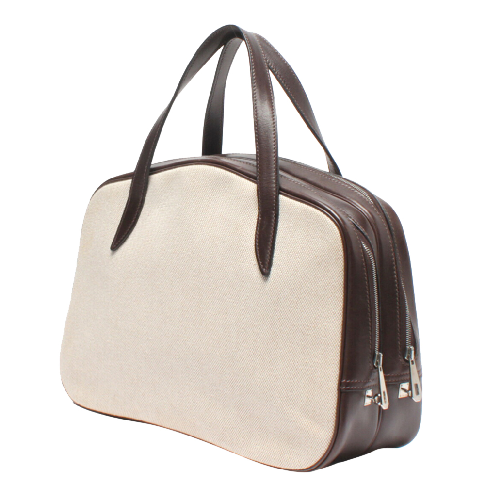 

Hermes Beige Canvas Fabric Doha Top Handle Bag