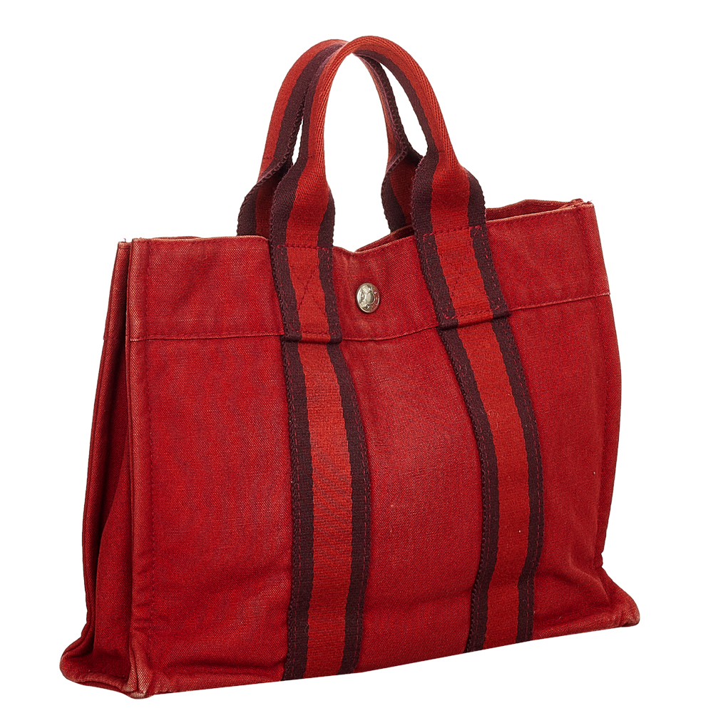 

Hermes Red Canvas Fabric Fourre Tout PM Tote Bag