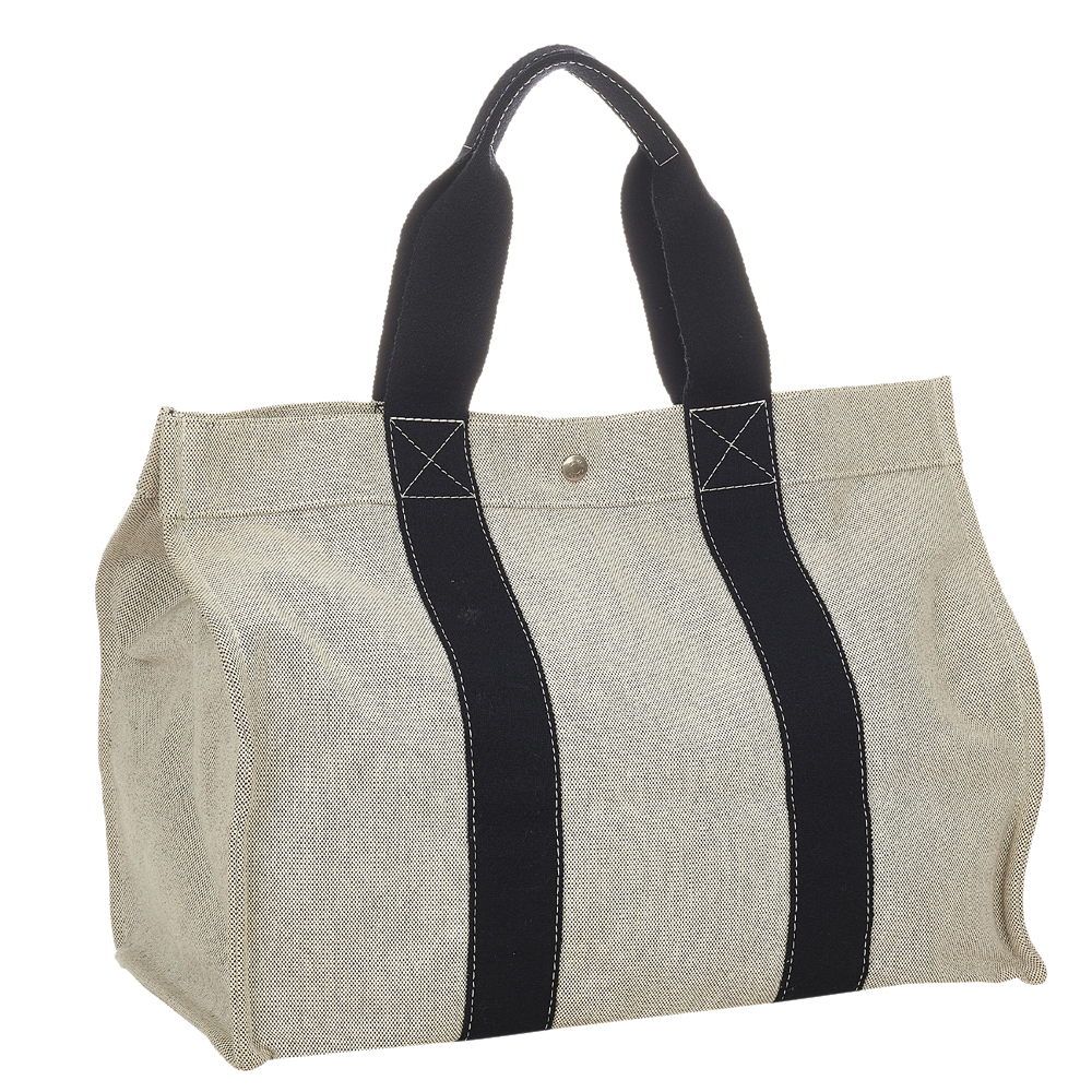 

Hermes White Canvas Fabric Sac Deauville GM Tote Bag, Black