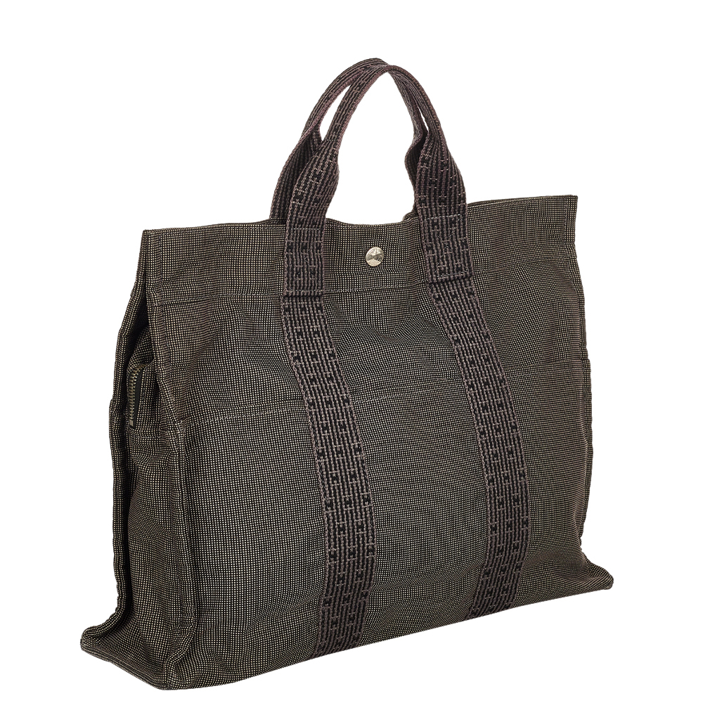 

Hermes Grey Canvas Fabric Herline MM Tote Bag