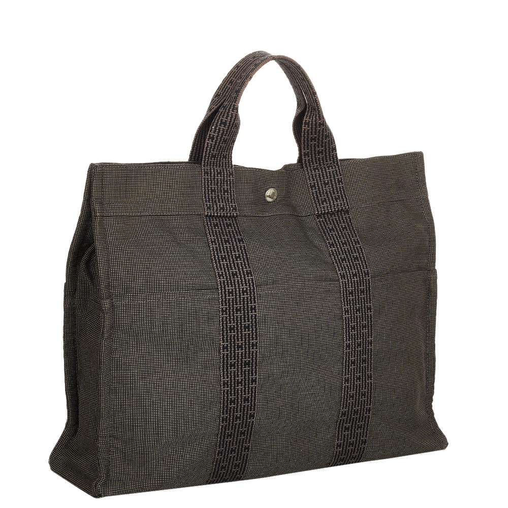

Hermes Grey Canvas Fabric Herline MM Tote Bag