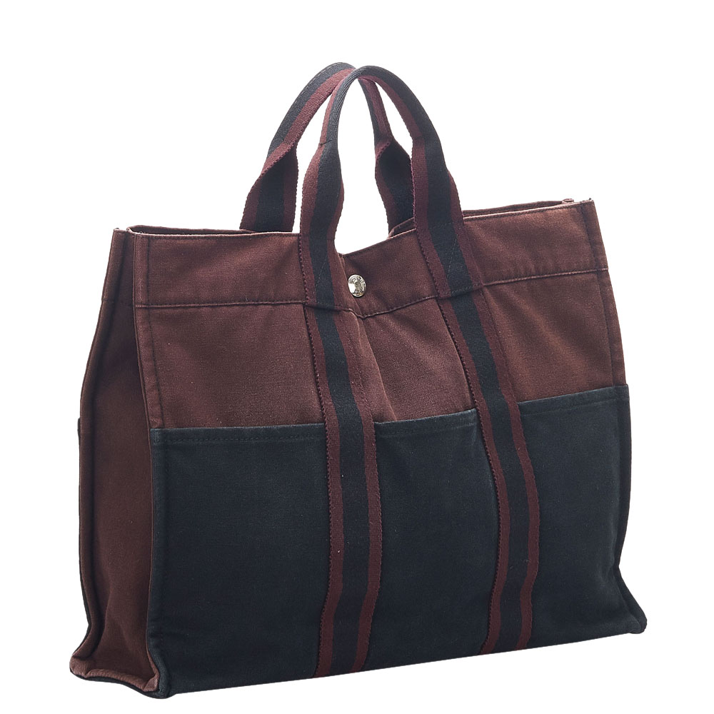 

Hermes Black/Red Canvas Fabric Fourre Tout GM Tote Bag