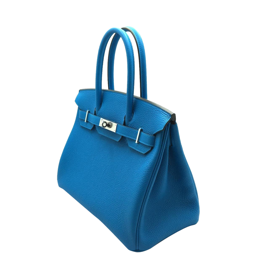 

Hermes Blue Taurillon Clemence Leather Palladium Hardware Birkin 30 Bag