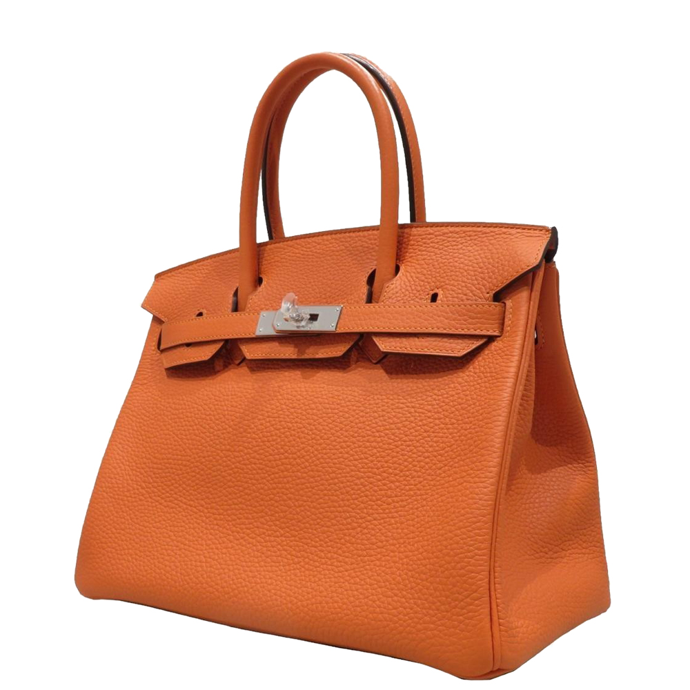 

Hermes Orange Taurillon Clemence Leather Palladium Hardware Birkin 30 Bag