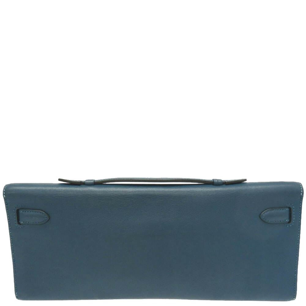 

Hermes Blue Swift Leather Palladium Hardware Kelly Cut Clutch Bag