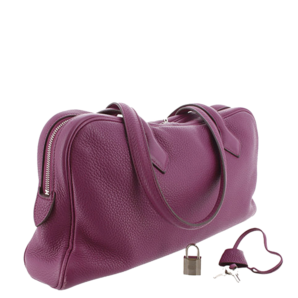 

Hermes Purple Taurillon Clemence Leather Victoria II Satchel Bag