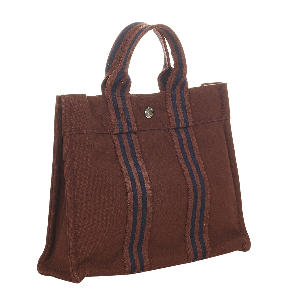 

Hermes Brown Canvas Fabric Fourre Tout PM Tote Bag, Blue