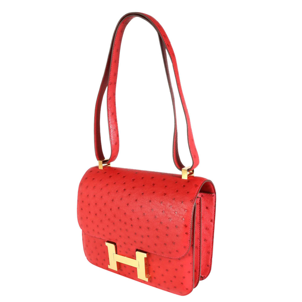 

Hermes Red Ostrich Leather Constance 24 Shoulder Bag