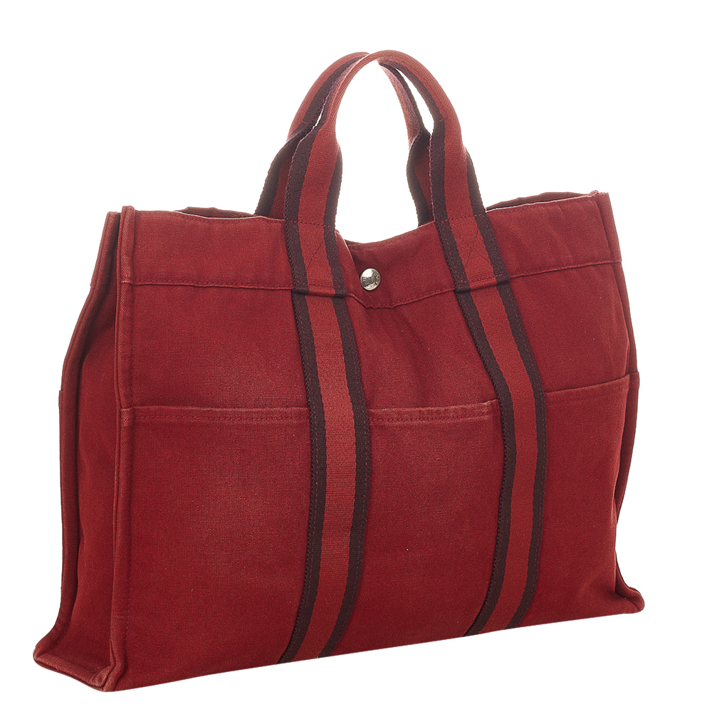 

Hermes Red Canvas Fabric Fourre Tout MM Tote Bag