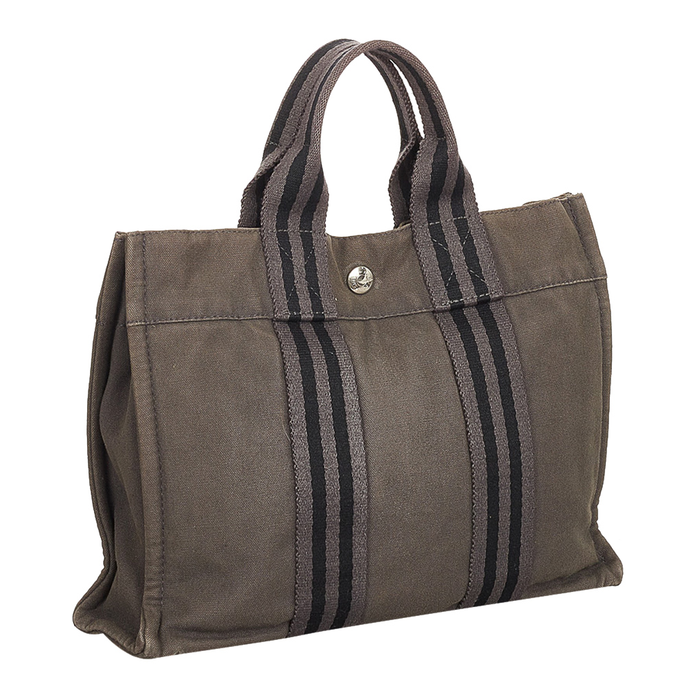 

Hermes Grey Canvas Fabric Fourre Tout PM Tote Bag