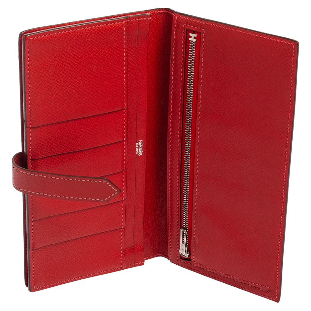 

Hermès Rouge Piment Epsom Leather Bearn Gusset Wallet, Red