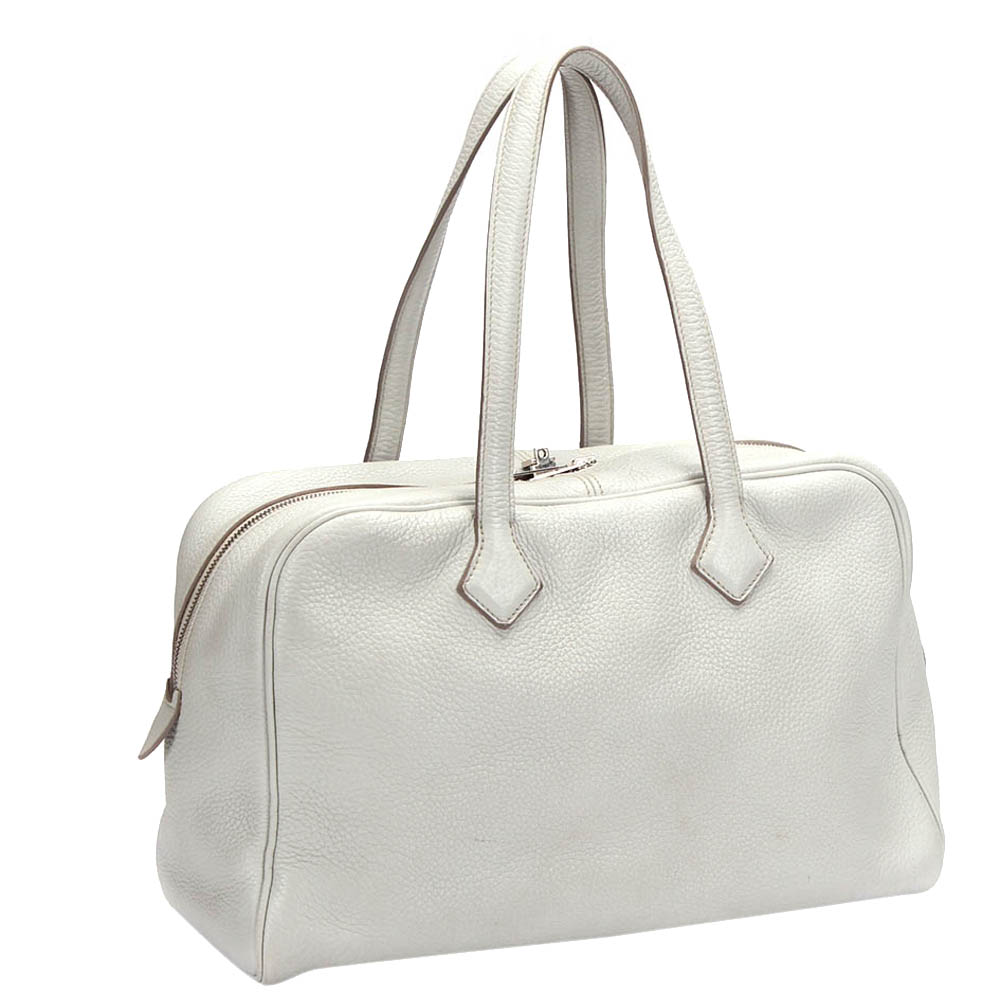 

Hermes White Leather Victoria II Satchel Bag