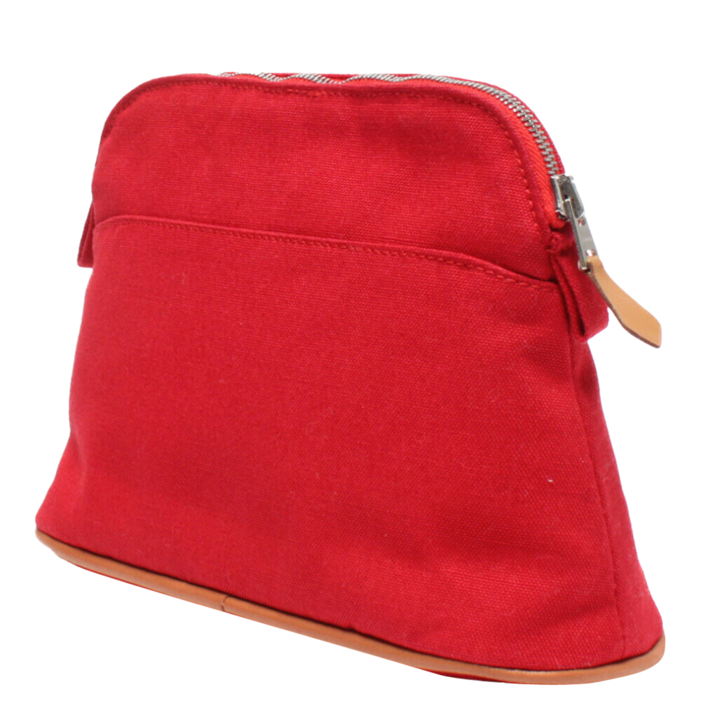 

Hermes Red Canvas Fabric Bolide Clutch Bag