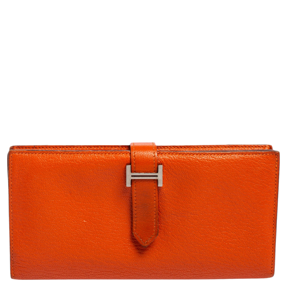 

Hermés Feu Mysore Leather Bearn Gusset Wallet, Orange
