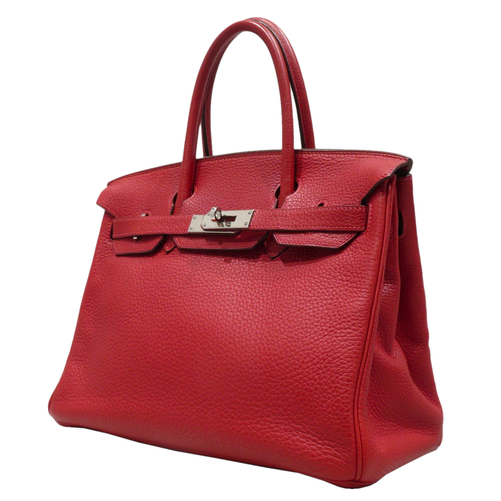 

Hermes Red Taurillon Clemence Leather Palladium Hardware Birkin 30 Bag
