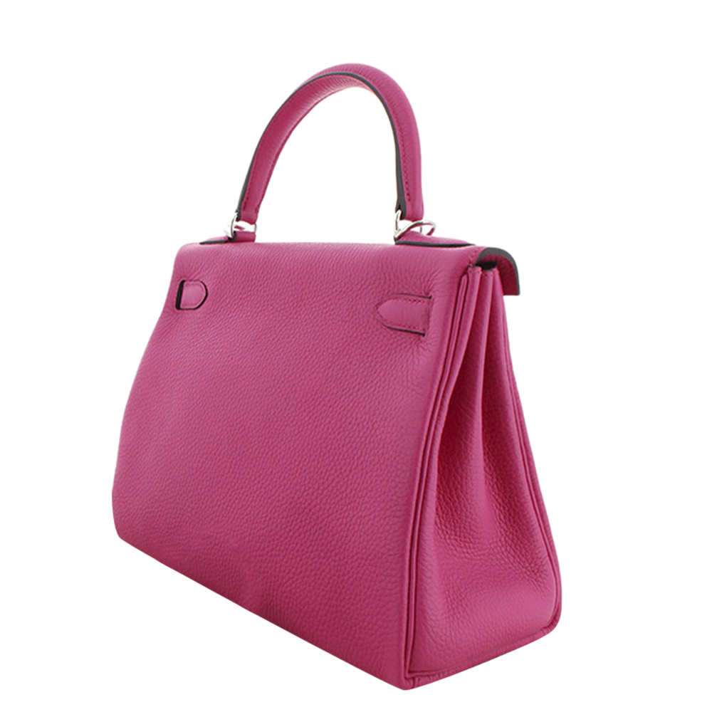 

Hermes Pink Taurillon Clemence Leather Palladium Hardware Kelly 28 Bag