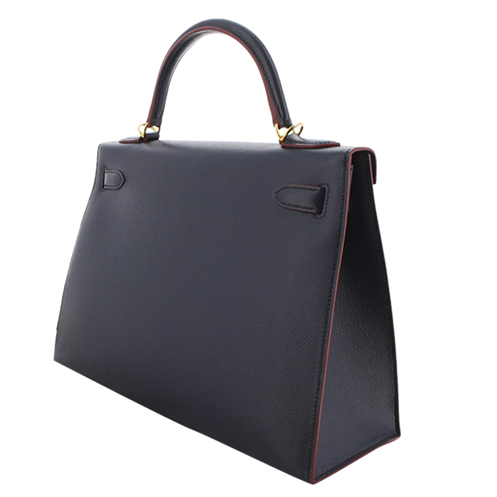 

Hermes Blue Epsom Leather Gold Hardware Kelly 32 Sellier Bag, Navy blue