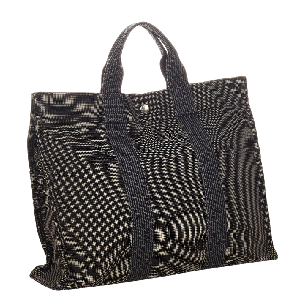 

Hermes Grey Canvas Fabric Herline MM Tote Bag