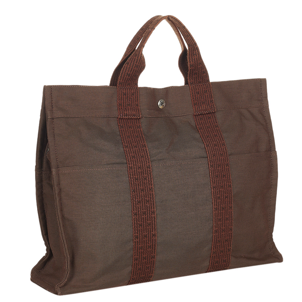 

Hermes Brown Canvas Fabric Herline MM Tote Bag