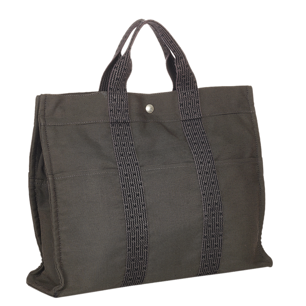 

Hermes Grey Canvas Fabric Herline MM Tote Bag