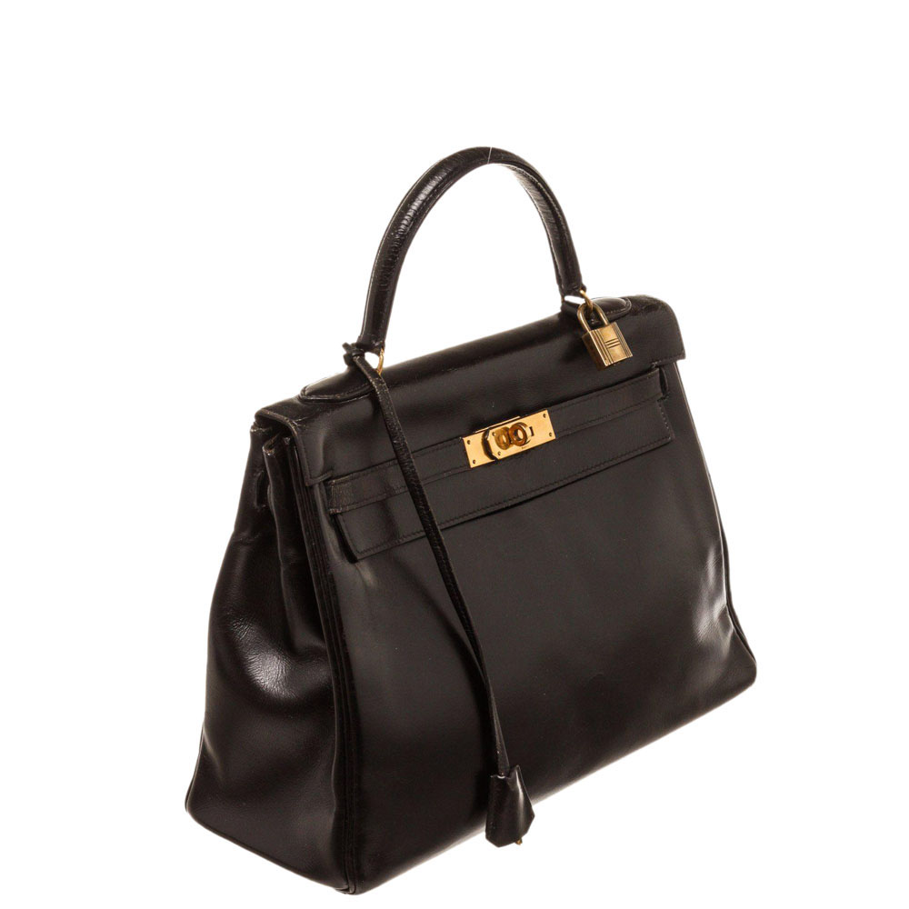 

Hermes Black Leather Gold Hardware Kelly 32 Bag