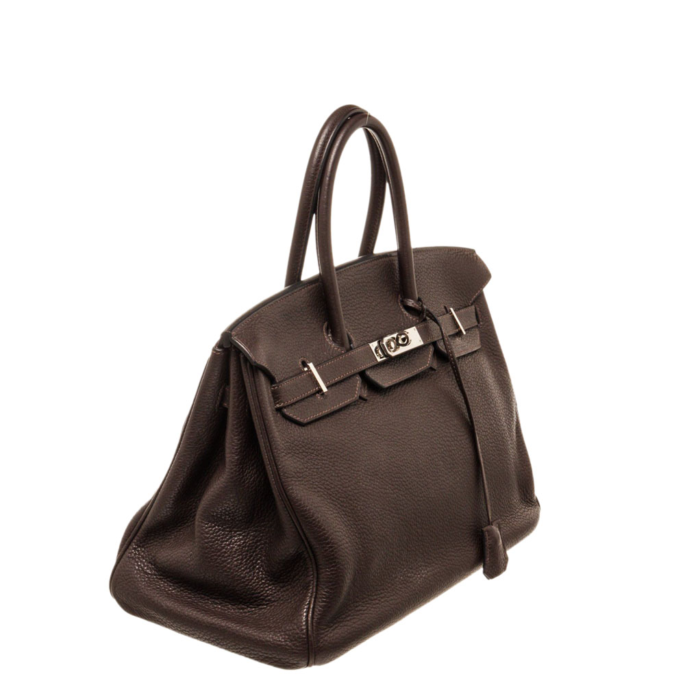 

Hermes Brown Clemence Leather Palladium Hardware Birkin 35 Bag