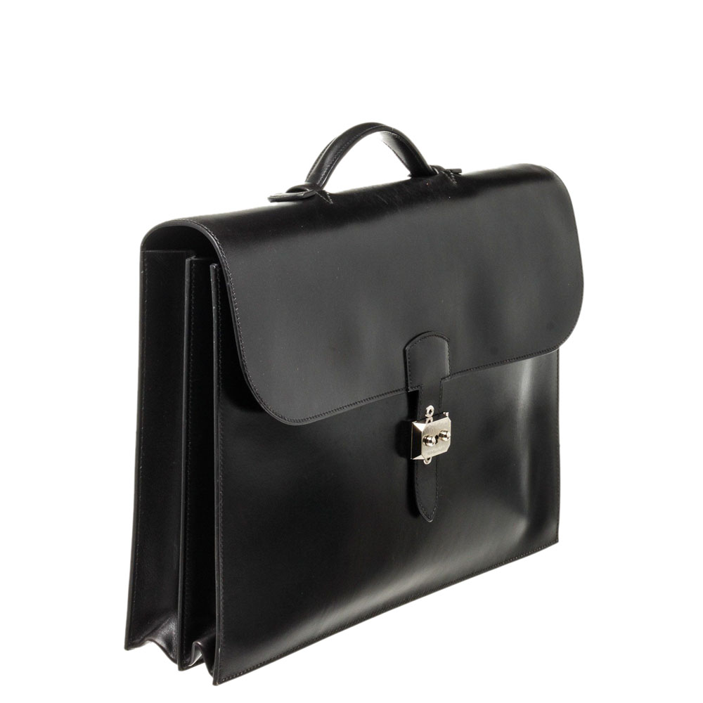 

Hermes Black Leather Sac a Depeches Briefcase