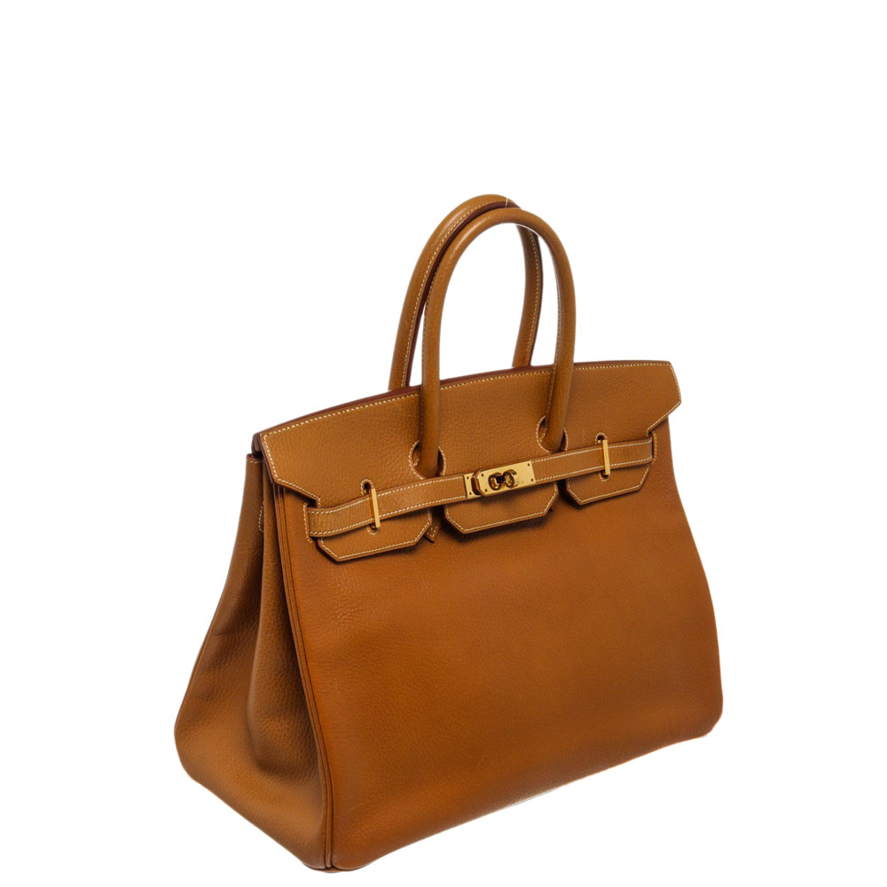 

Hermes Brown Clemence Leather Gold Hardware Birkin 35 Bag
