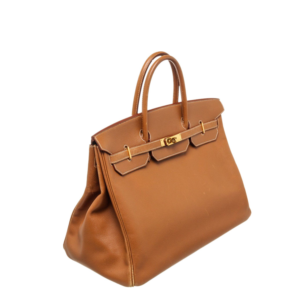 

Hermes Brown Swift Leather Gold Hardware Birkin 40 Bag