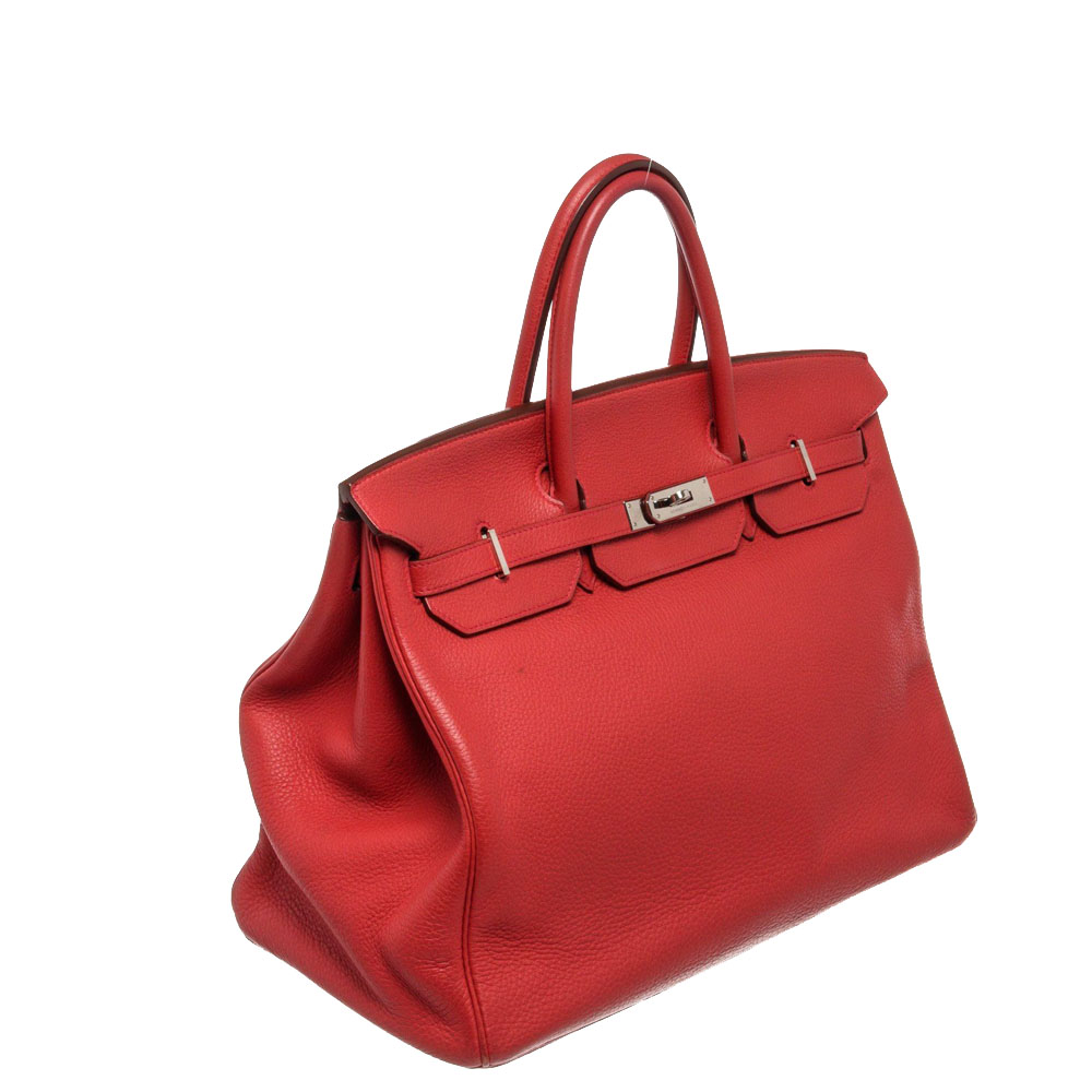 

Hermes Red Clemence Leather Palladium Hardware Birkin 40 Bag