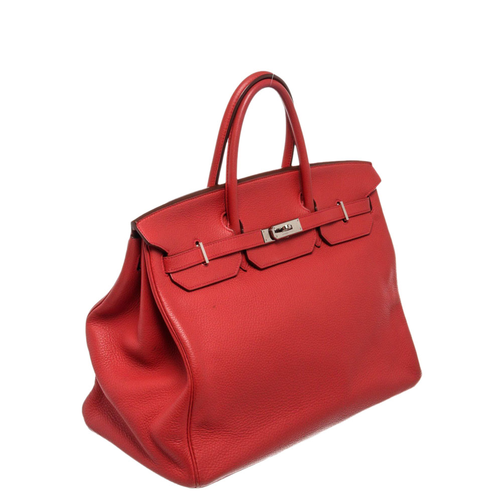 

Hermes Red Clemence Leather Palladium Hardware Birkin 40 Bag