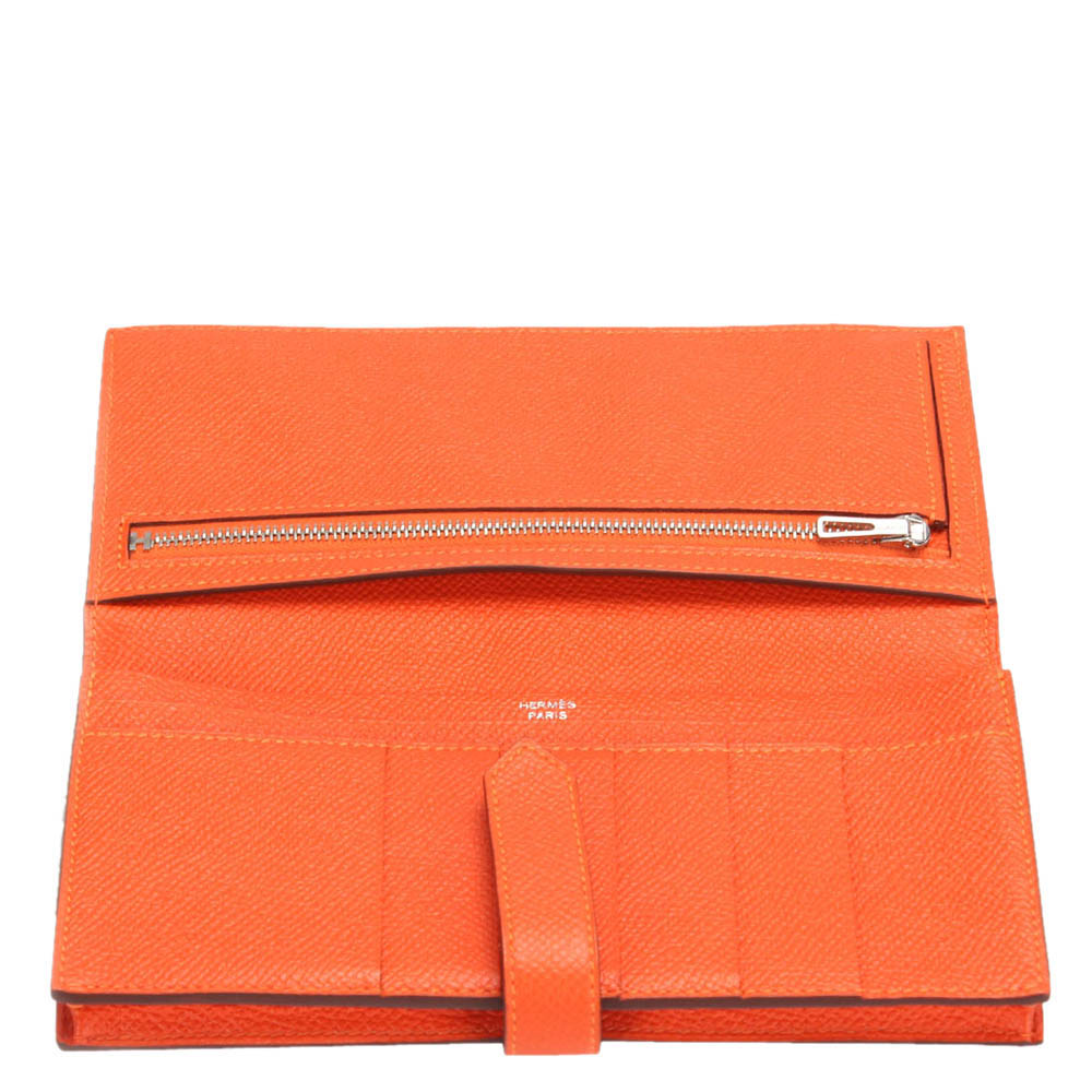 

Hermes Orange Leather Bearn Classic Wallet